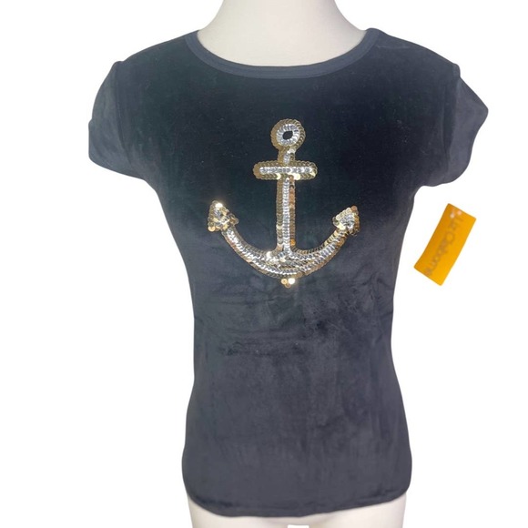 Liz Claiborne Vintage Velvet Sequin Anchor Tee Deadstock Union Tag 1980s - Picture 4 of 9